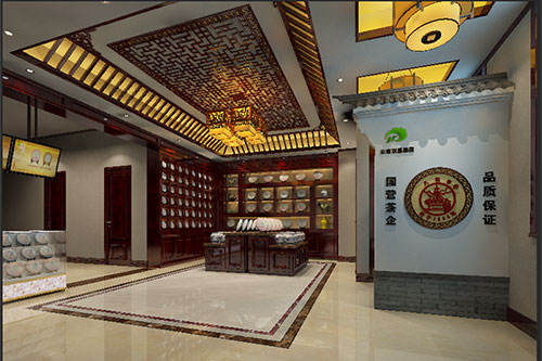 甘州古朴典雅的中式茶叶店大堂设计效果图